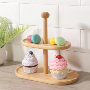 Двухъярусная ваза для фруктов и сладостей, 27,5×15×27 см, бамбук, цвет молочный